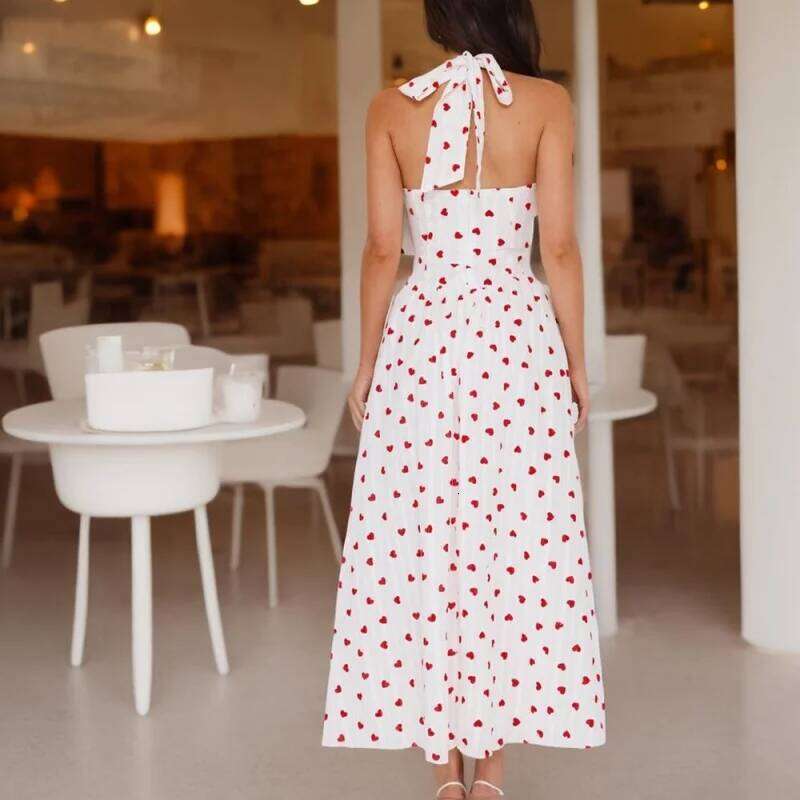 Xingqing Women Valentines Day Dress Y2k Clothes Heart Print Sleeveless Backless Long Holiday Party Dresses Streetwear