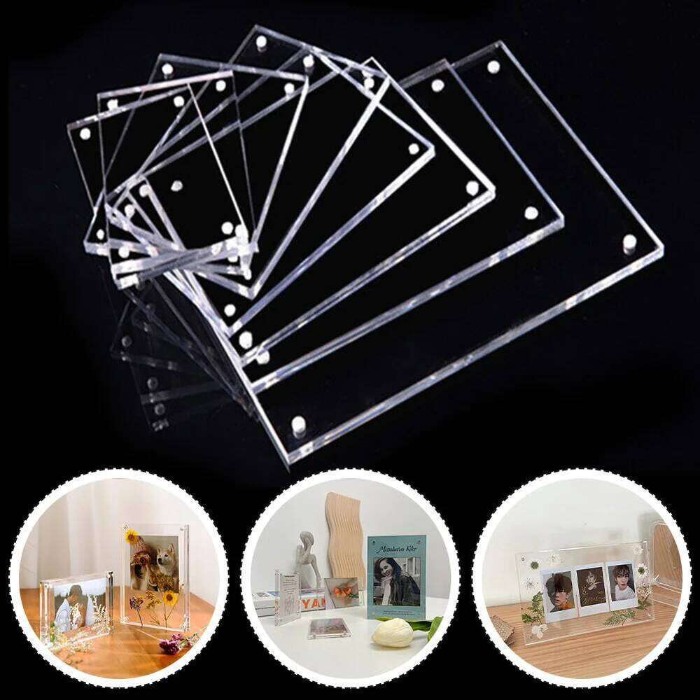 Clear Acrylic Picture Magnetic Photocard Holder Poster Display Stand Photo Frame Protect Office Desktop Ornament S260205