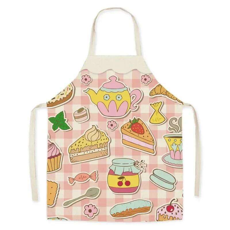 Cartoon Food Print Fruit Pattern Parent-child Sleeveless Linen Stain Resistant Apron Kitchen Cooking Accessories S260205