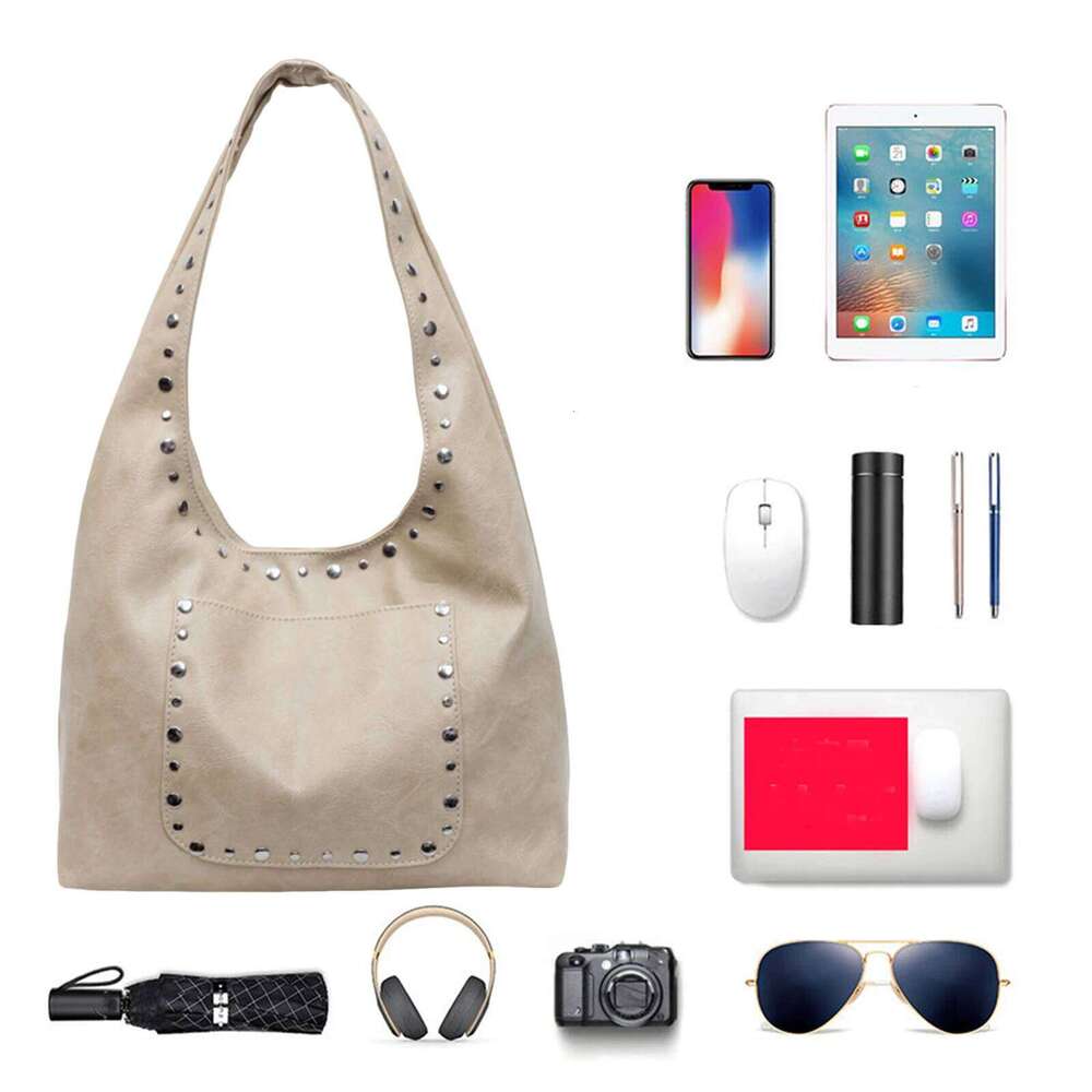 Women PU Leather Rivet Underarm Solid Color Metal Stud Handbag Large Capacity Stylish Armpit Date Party Bag Y260205