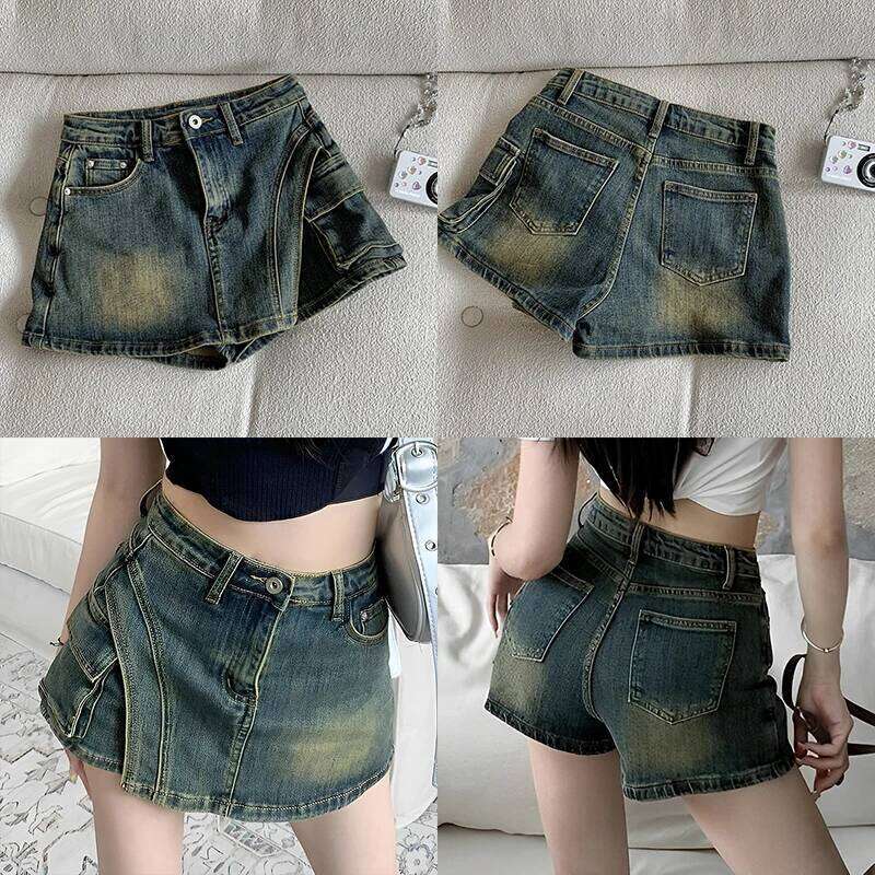 Fashion Design Niche Irregular Denim 2025 Summer New Big Pocket Hot Girl Slim Short Skirt C260206
