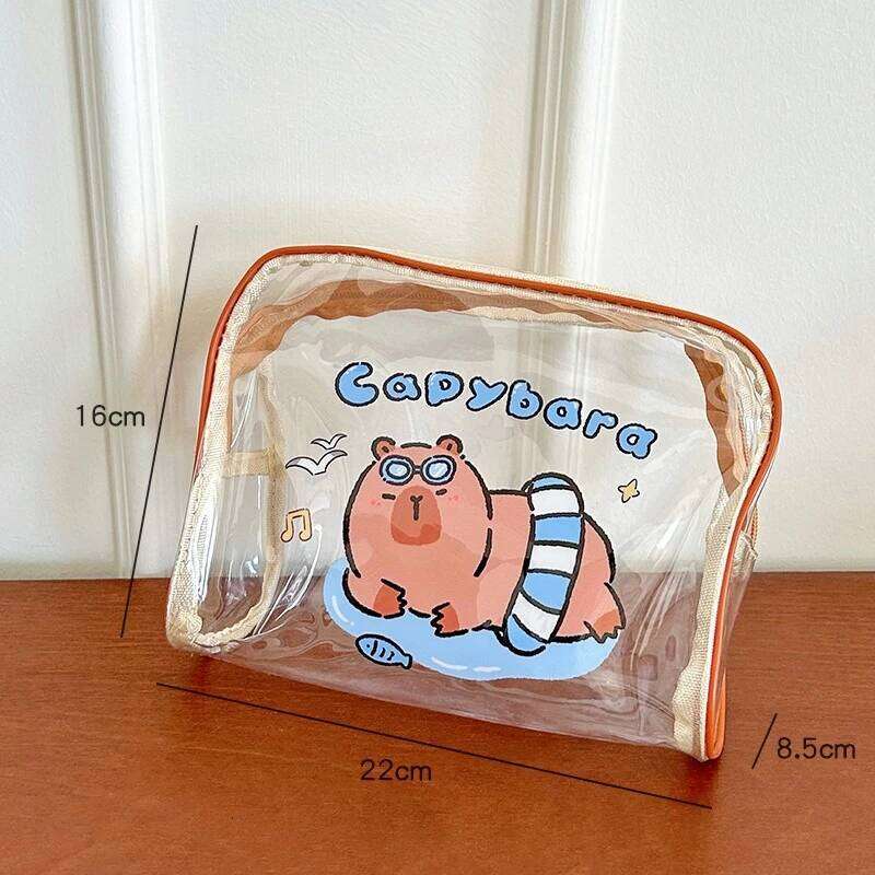 Transparent Capybara Cosmetic Cute Cartoon Design PVC Zipper Waterproof Large Capacity Storage Bag Clear Pouch Y260206