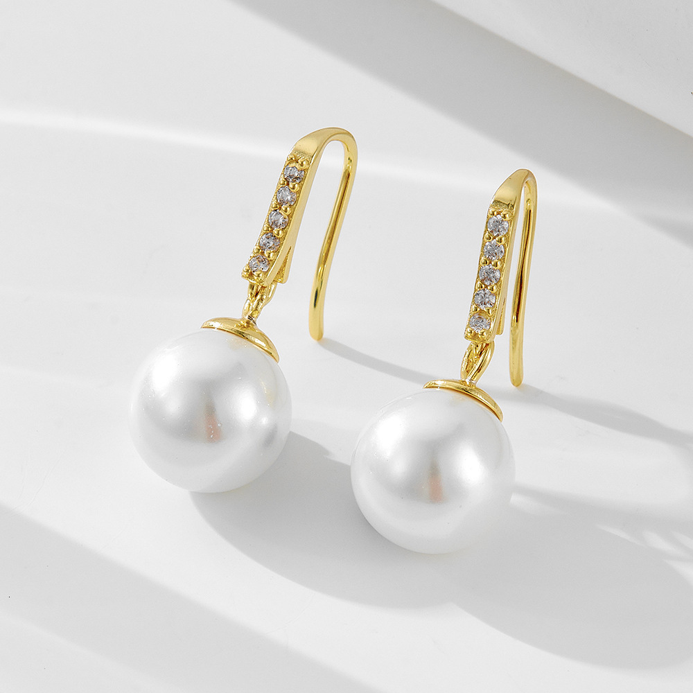 925 sterling silver for women, light luxury ins classic simple elegant diamond-encrusted shell pearl earrings