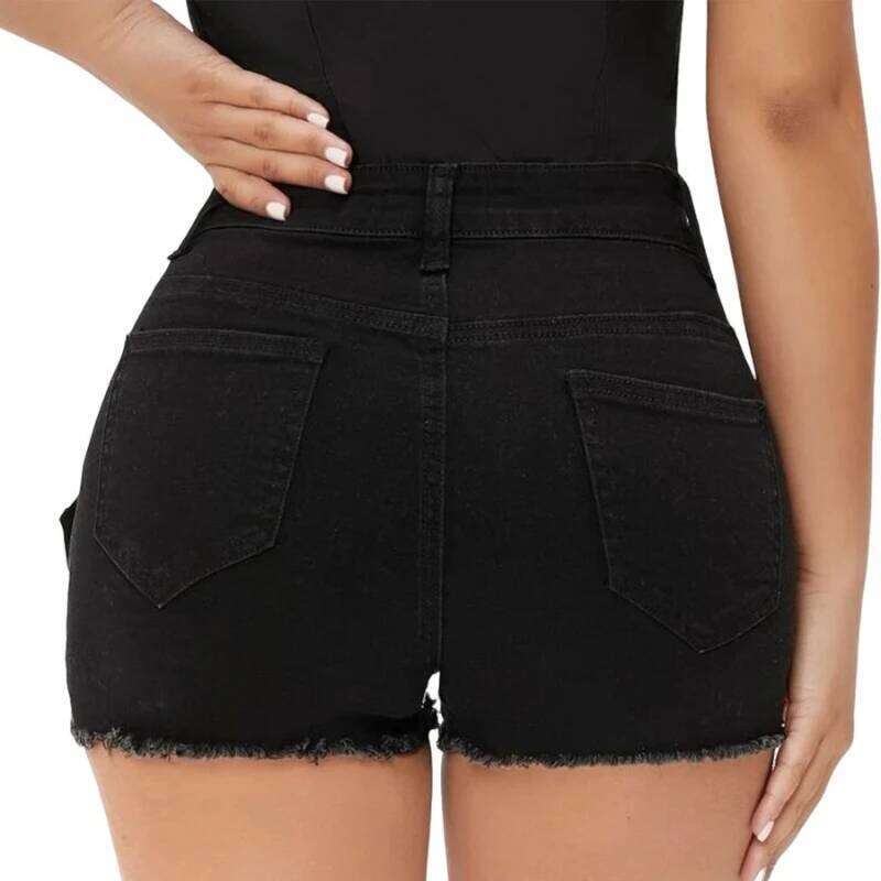 Denim Shorts Women 2025 Summer Fashion Casual High Waist Hollow Out Elastic Pocket Y2K Hot Pants Trousers Streetwear C260206