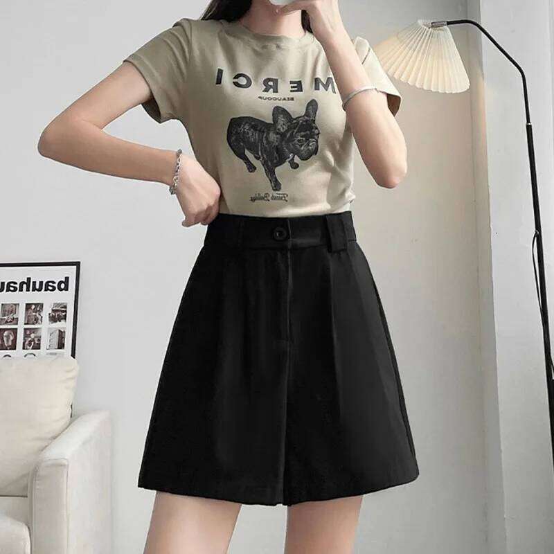2025 New Wide Leg for Women Vintage High Waisted Office Lady Suit Shorts Versatile Classic Loose Casual Short Pants XJ260206