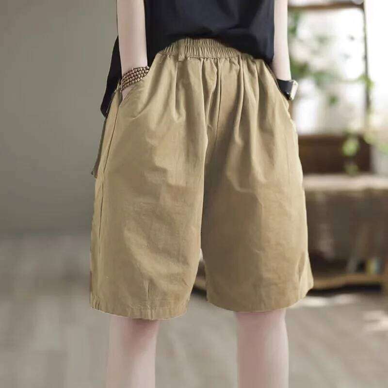 Women's Sporty Loose Fit Summer Thin Elastic Straight Short Pants Casual Slimming Wide Leg Five-Quarter Length Trousers XJ260206