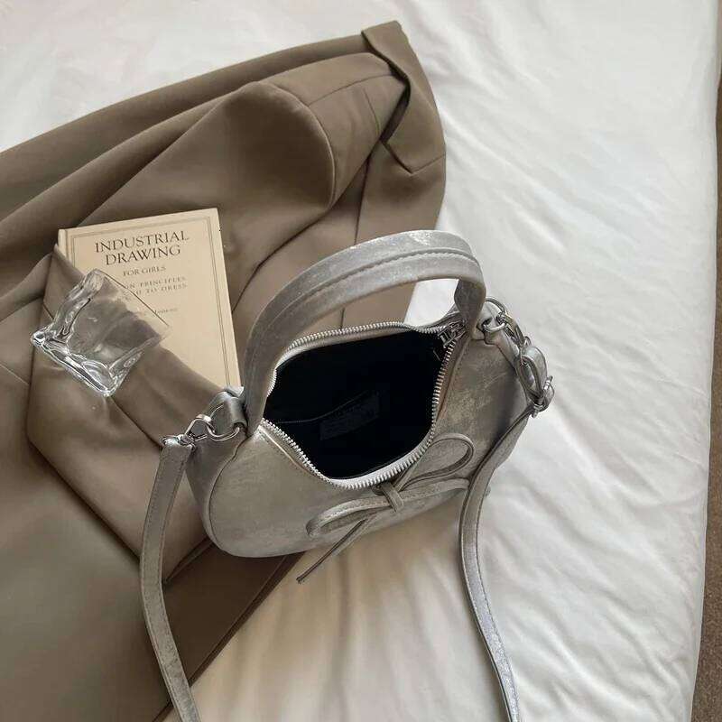 LEFTSIDE Small Sweet Bow PU Leather Saddle Bags Lady Crossbody Shoulder Bag for Women 2025 Spring Y2K Trend Handbags and Purses Y260205