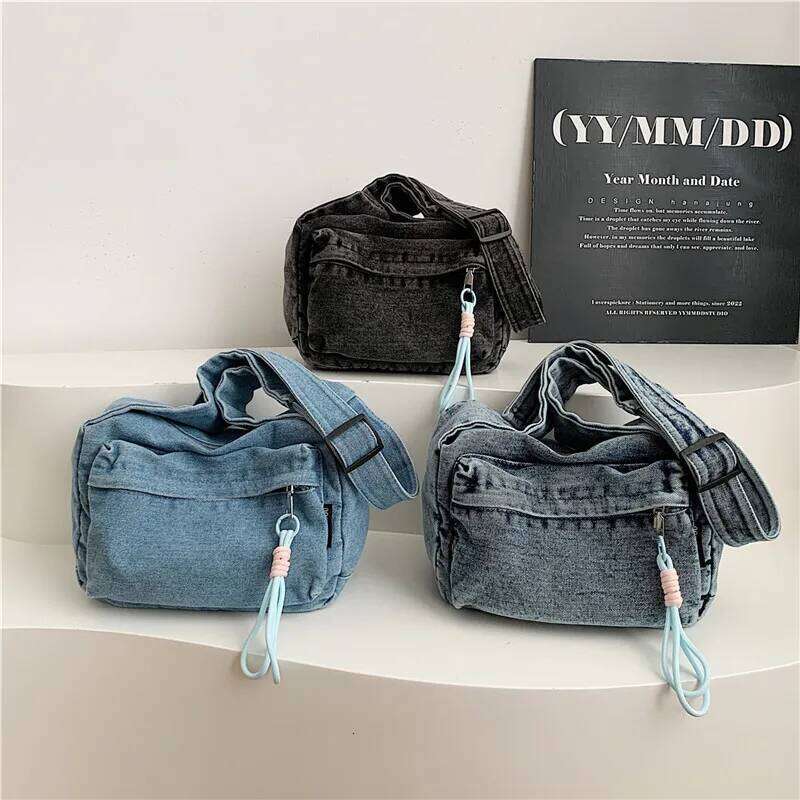 2025 Women's Denim Crossbody Large Capacity Tote Shoulder Bag Multi-Pocket Fashion Casual Handbag Purse For Women XJ260129