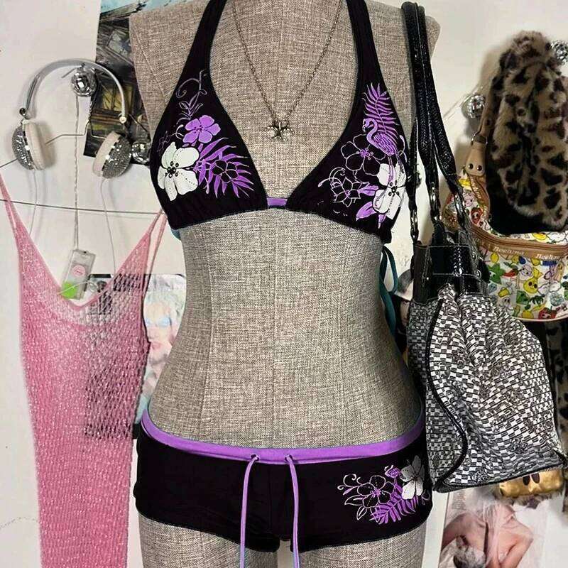 New Summer Beach Seaside Fashion Suit Flower Printing Female Bikinis 90S INS American Design Sexy Spice Girls Slim Swimsuit Z260206