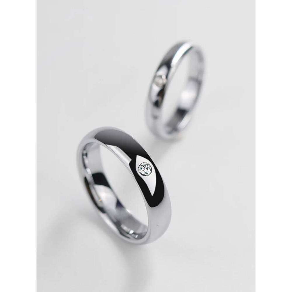Romantic High Polished Tungsten Wedding Rings Set with CZ Stones for Couples 3.5mm/5mm Width Size 5-12 W260206