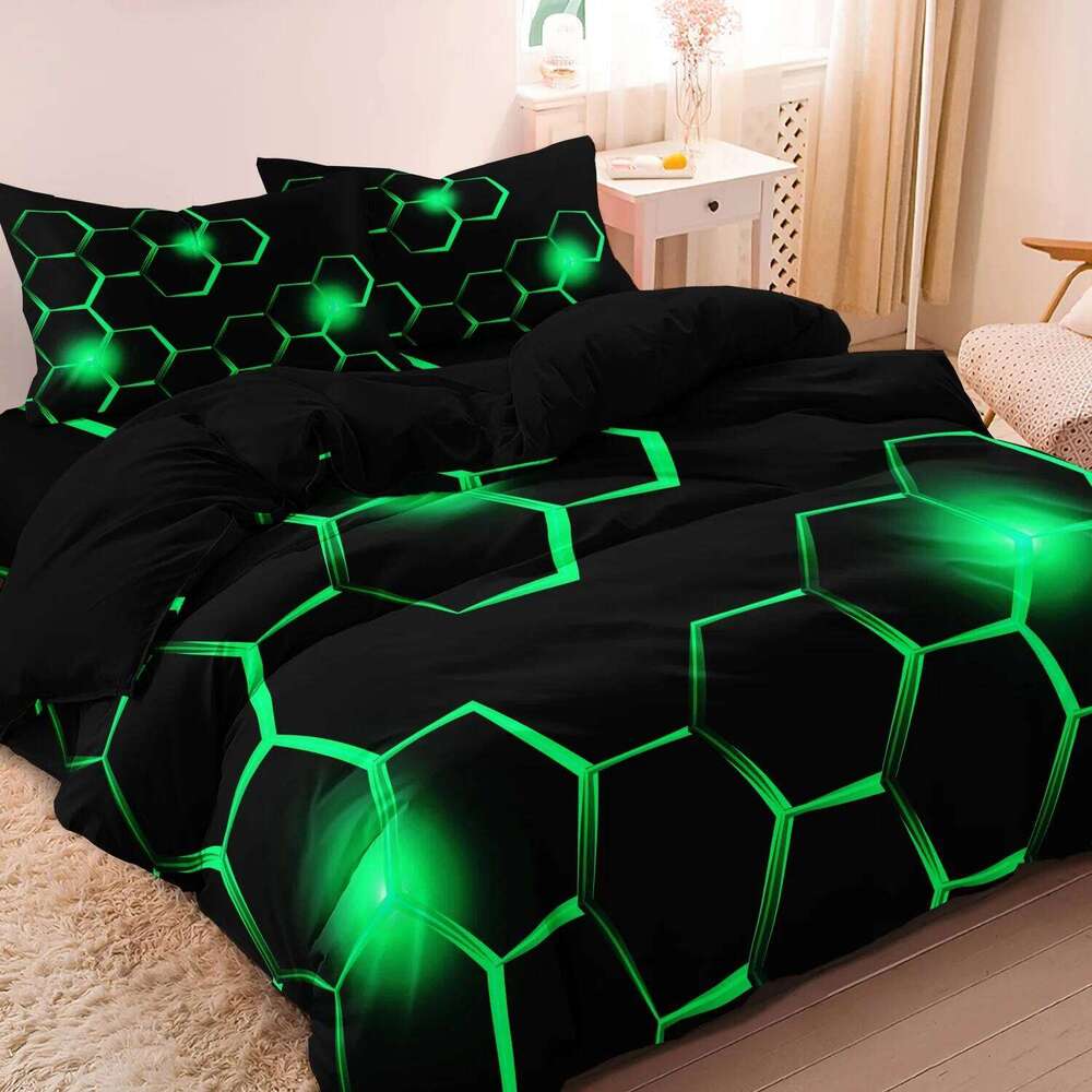 3pcs Geometric 3D Hexagonal Honeycomb Pattern DuvetCover Set,Digital Print Colorful Polyester Bedding with Zipper Closure XJ260206