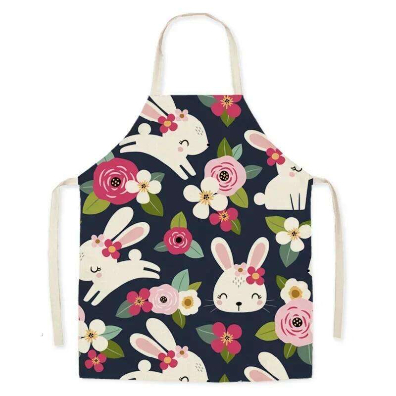 Colorful Rabbit Animal Home Linen Women's Kids Stain Resistant Apron Kitchen Cooking Baking Accessories S260205