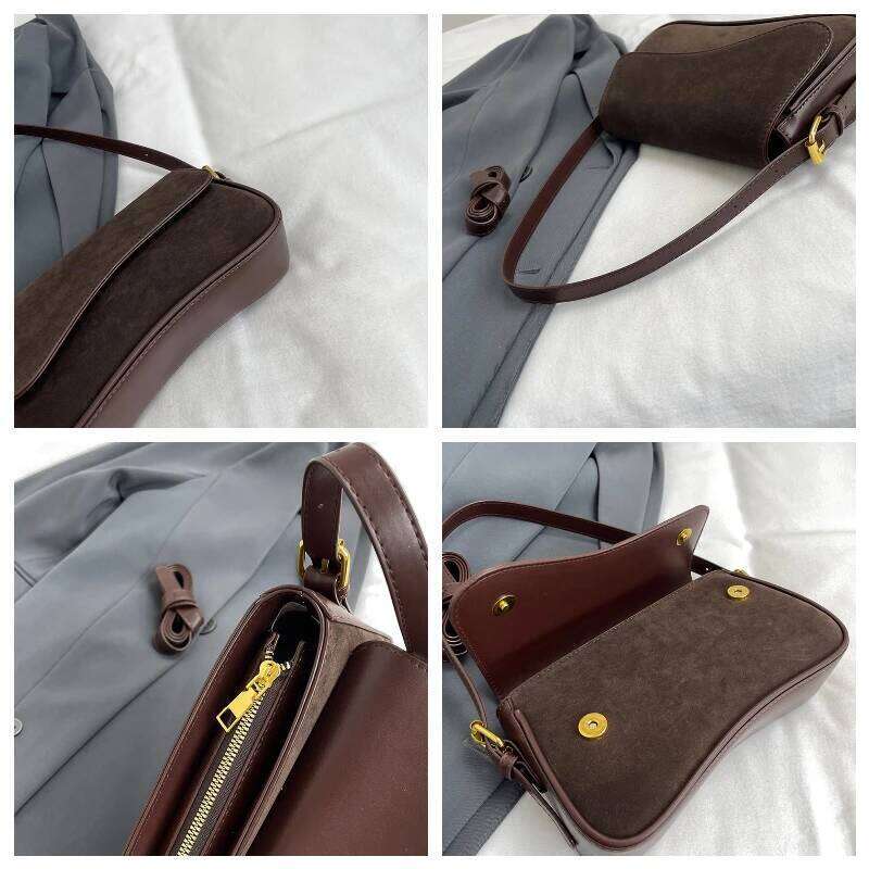 Solid Color Striped Flannel Crossbody Quiet Luxury Designer Bag Fashionable Elegant PU Leather Shoulder Bags for Women Y260205