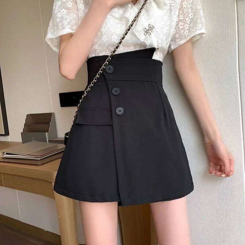 MEXZT 4Xl Suit Black Women High Waist Irregular Wide Leg Short Pants Office Lady Elegant A Line Loose Shorts Skirts New XJ260206