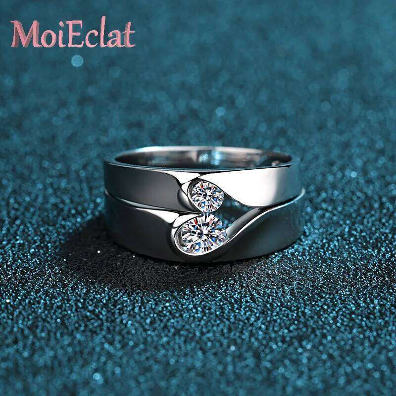 Sparkling Platinum Pt950 Lovers Set with 0.1/0.3ct Moissanite Stones, Love-in-heart Couple Ring Women Wedding Fine Jewelry W260206