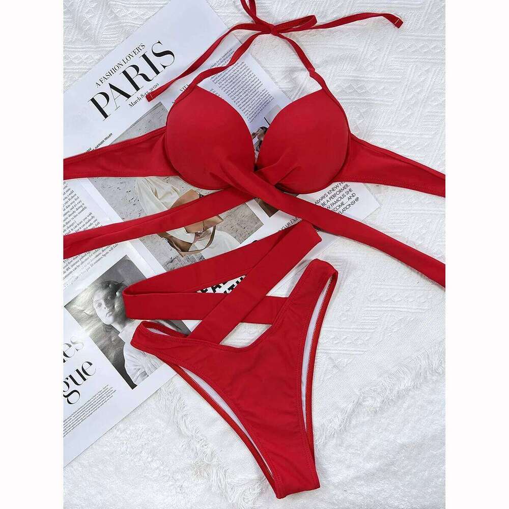 Push Up Women Swimsuit 2022 Sexy Bandage Bikini Set High Waist Brazilian Swimming Suit Beachwear Bather Z260206