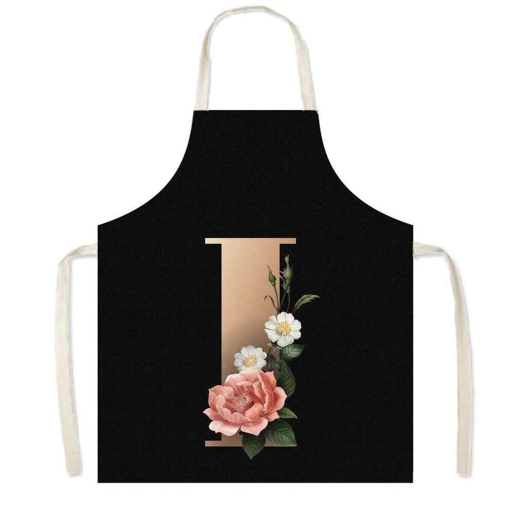 26 Initials Flower Print Kitchen Apron A-Z Letter Women Cooking Aprons BBQ Chef Waiter Home Baking Cleaning Tool Pinafore S260205