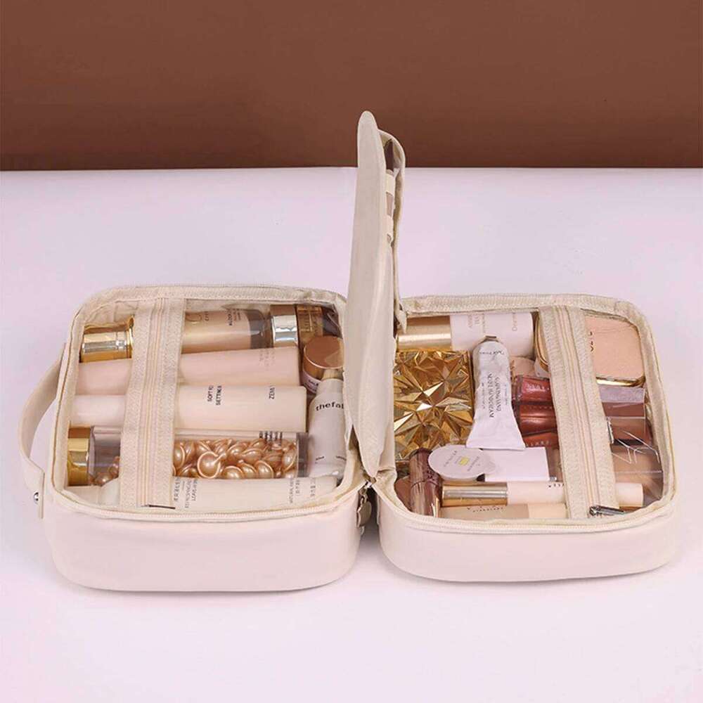 Three in one Makeup For Women PU Leather Portable Organizer Bag Travel Cosmetic Brush Toiletries Storage Bags Y260206
