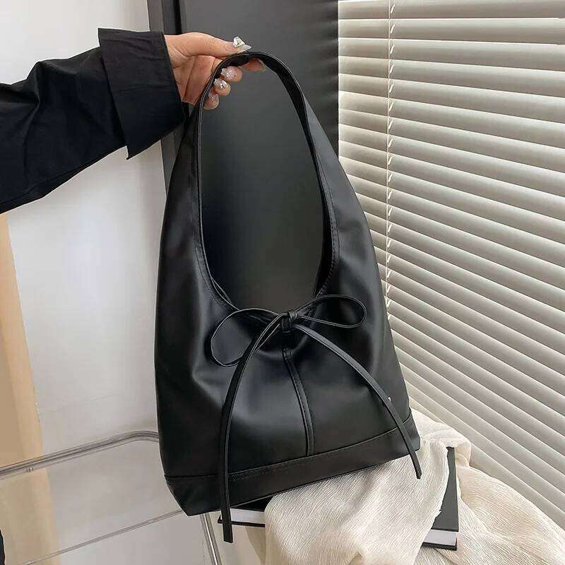 Trendy 2025 Korean Waxed Leather Bow Shoulder Bag Spacious Women's Crossbody Tote for Daily Commute Y260205