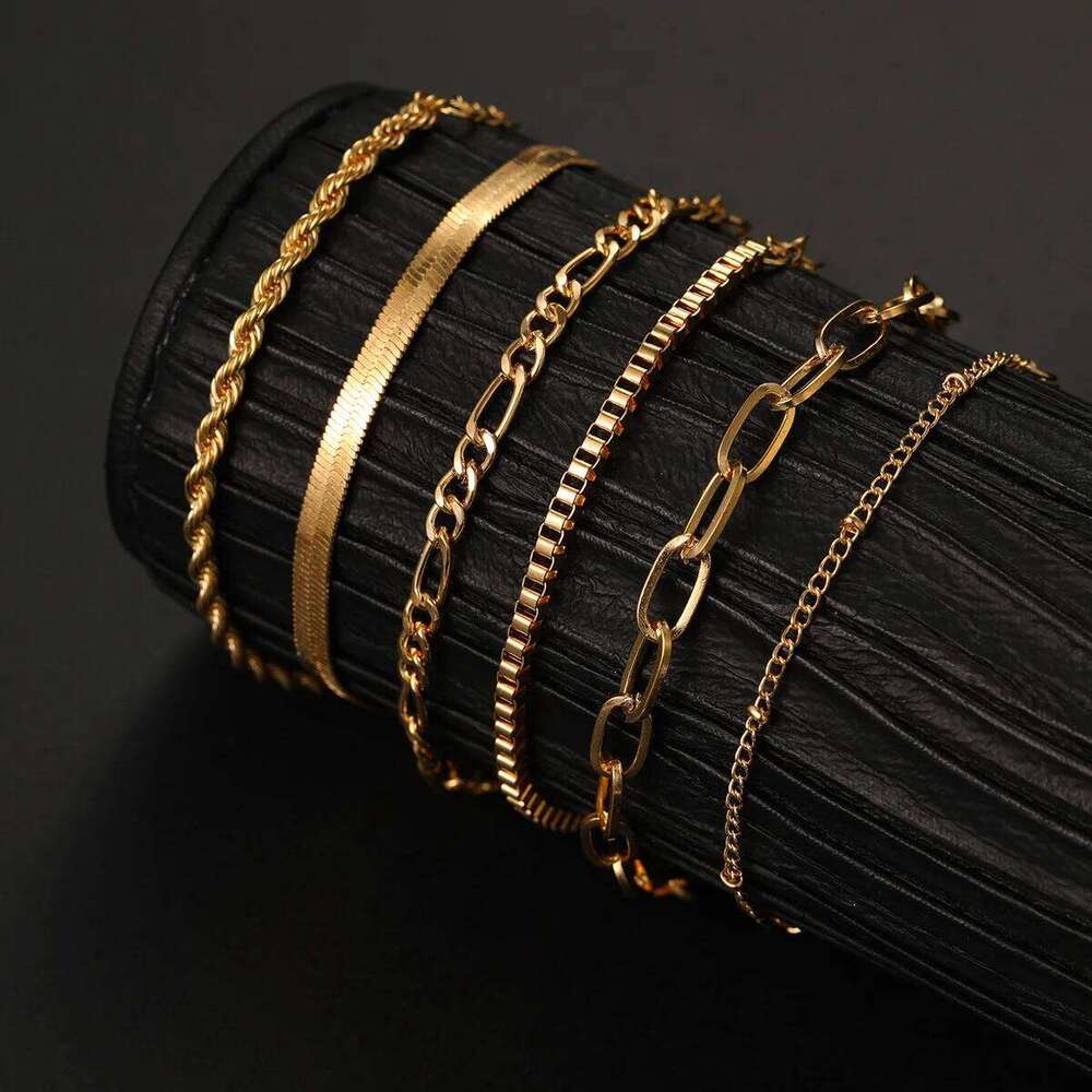 European and American Bohemian Minimalist Handmade Metal Women's Set with 6 Multi Layer Chain Simple Bracelet 26H0206