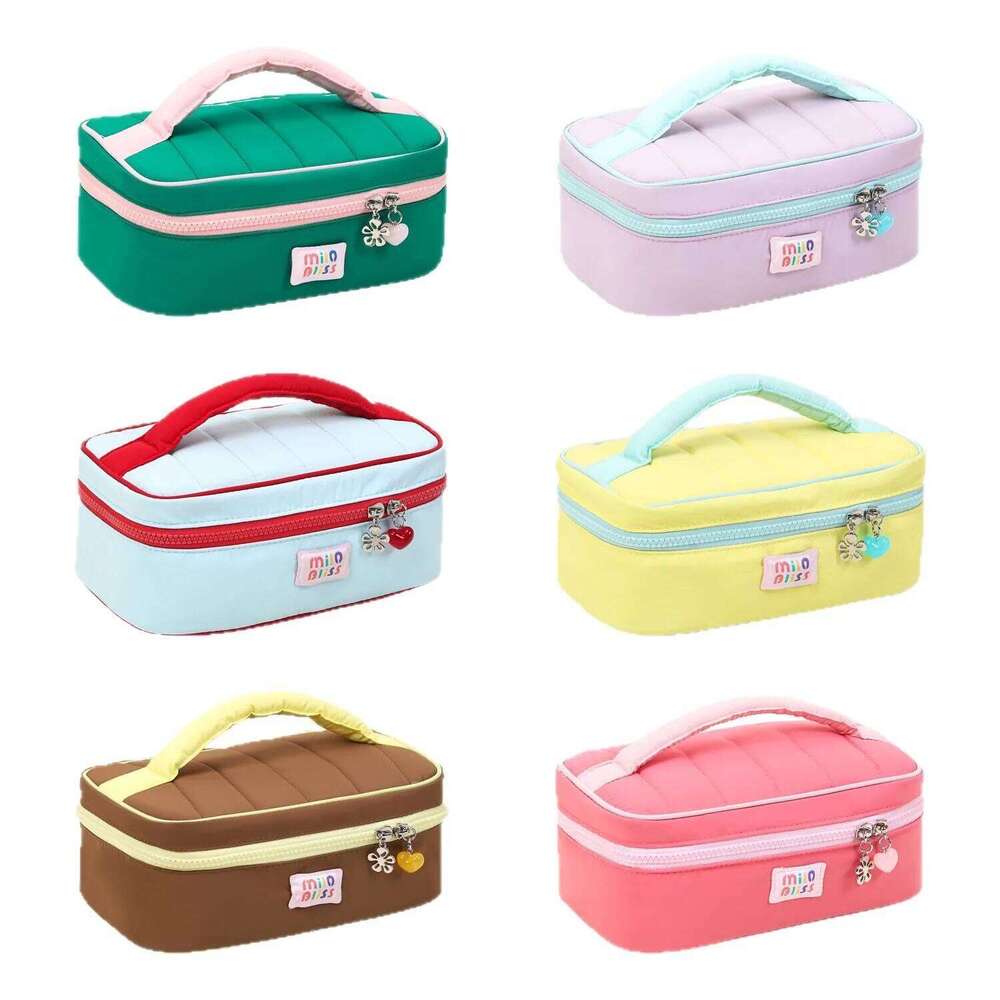Customized Ins Korean style high-value handheld bag, cute color blocking, large capacity portable skincare makeup b Y260206
