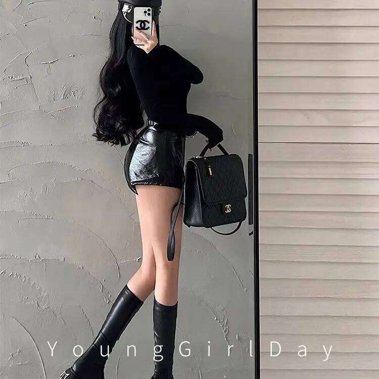 25 New High Waist Pu Leather Women Hot Pants Black Slim Skinny Boots Shorts H260206