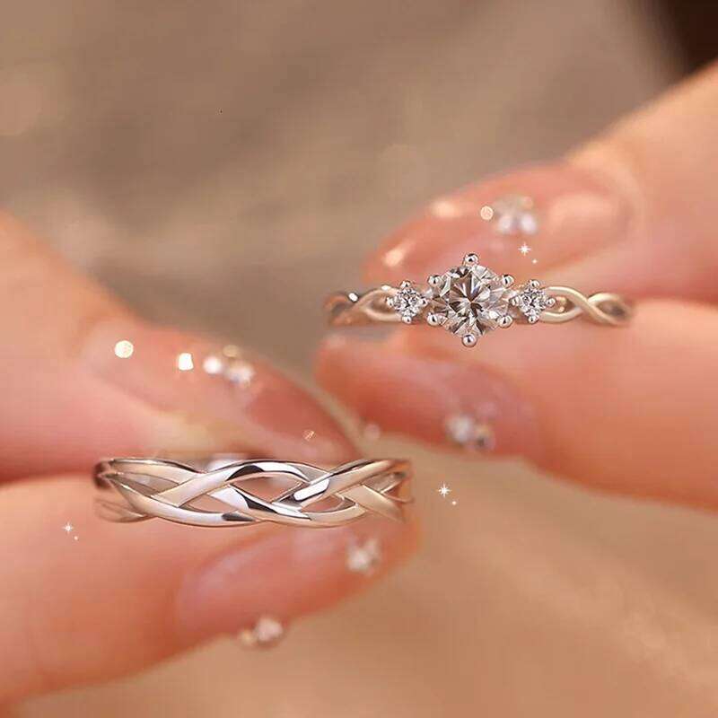 WANZHI New Couple for Men and Women Exquisite Woven Texture Inlaid Zircon Rings Luxury Jewelry Accessories Festival Gifts W260206