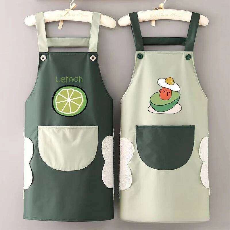 Avocado Apron Women's Kitchen Household Waterproof and Oil-proof Cooking Housework Waist Wiping Hand Strap Pocket Work Clothes S260205