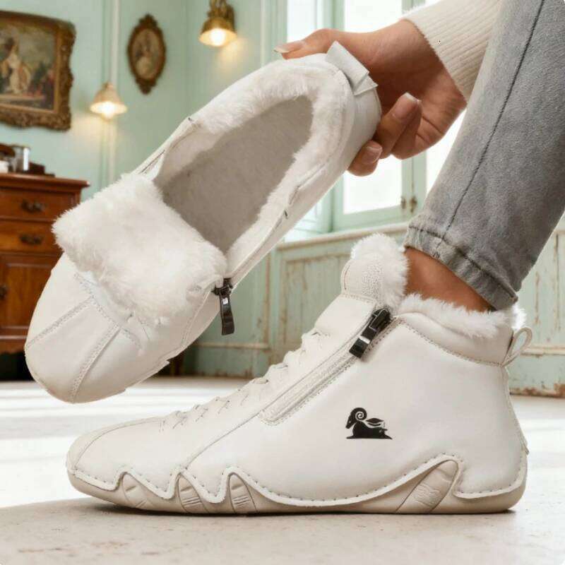 Casual Side Zipper Short Boots Versatile Flats Bottom Fashion Pu Leather Women's Loafers Winter Keep Warm Shoes