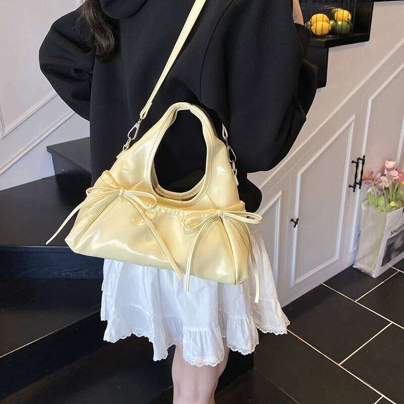 Trendy Versatile Women's PU Leather Bow Single Shoulder Crossbody Bag Simple Casual Commuting Storage Armpit Bags Y260205