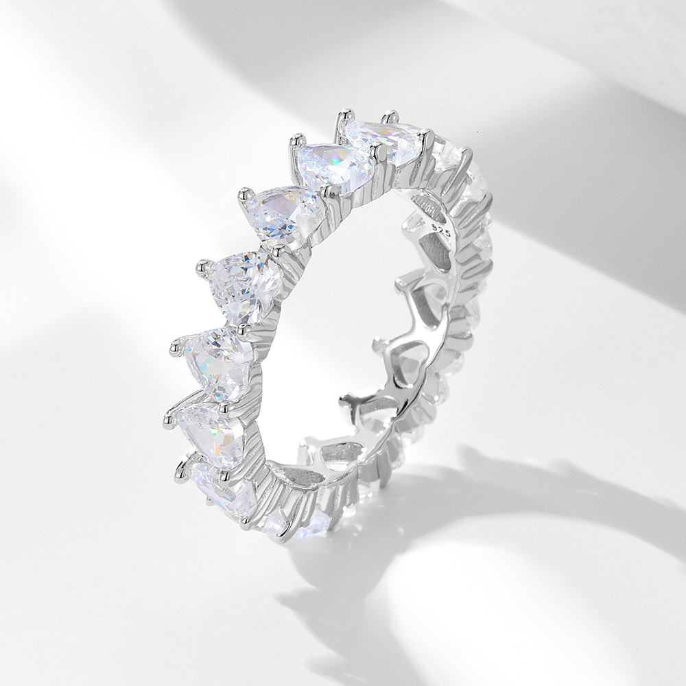 s925 sterling silver heart-shaped zircon for women, light luxury high-end style, ins minimalist full diamond ring jewelry