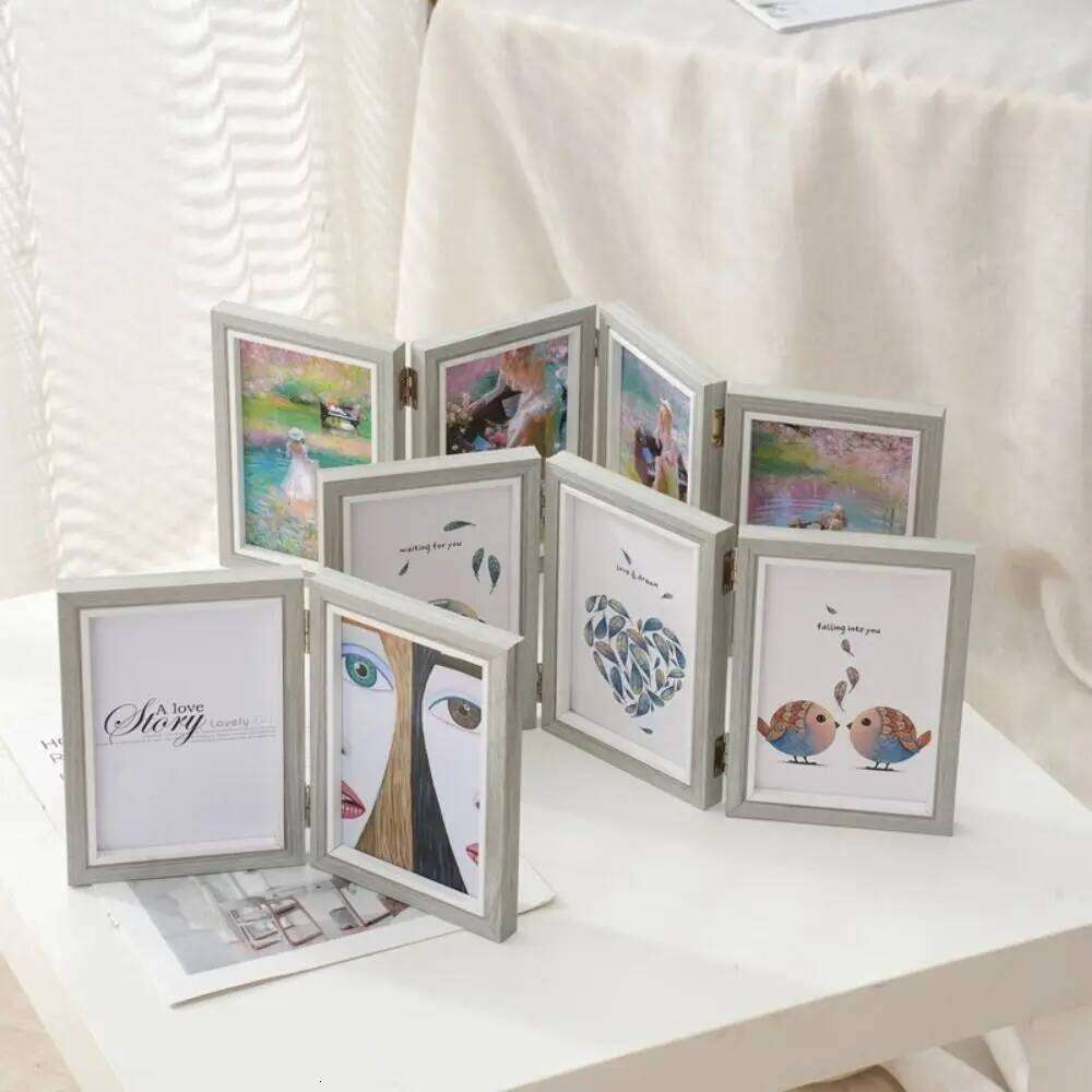 Creative Foldable Hinge Photo Double/Triple Wooden Desktop Album Set 2/3/4/5 Linked 6/7/8 Inches Portrait Picture Frame S260205