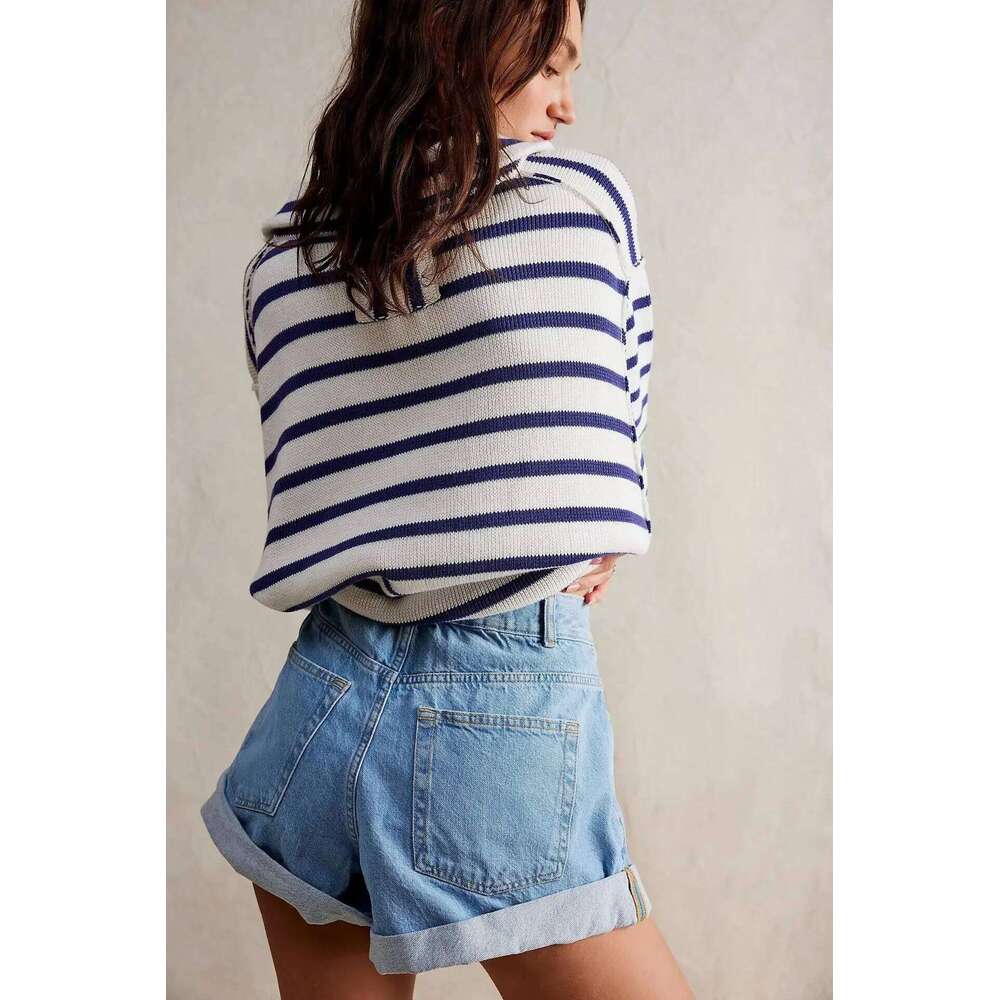 New High-quality Fashion Flip The Edge Denim Shorts.Women's Casual Washed High-waisted Short Jeans for Spring Summer. Spice Girl H260206
