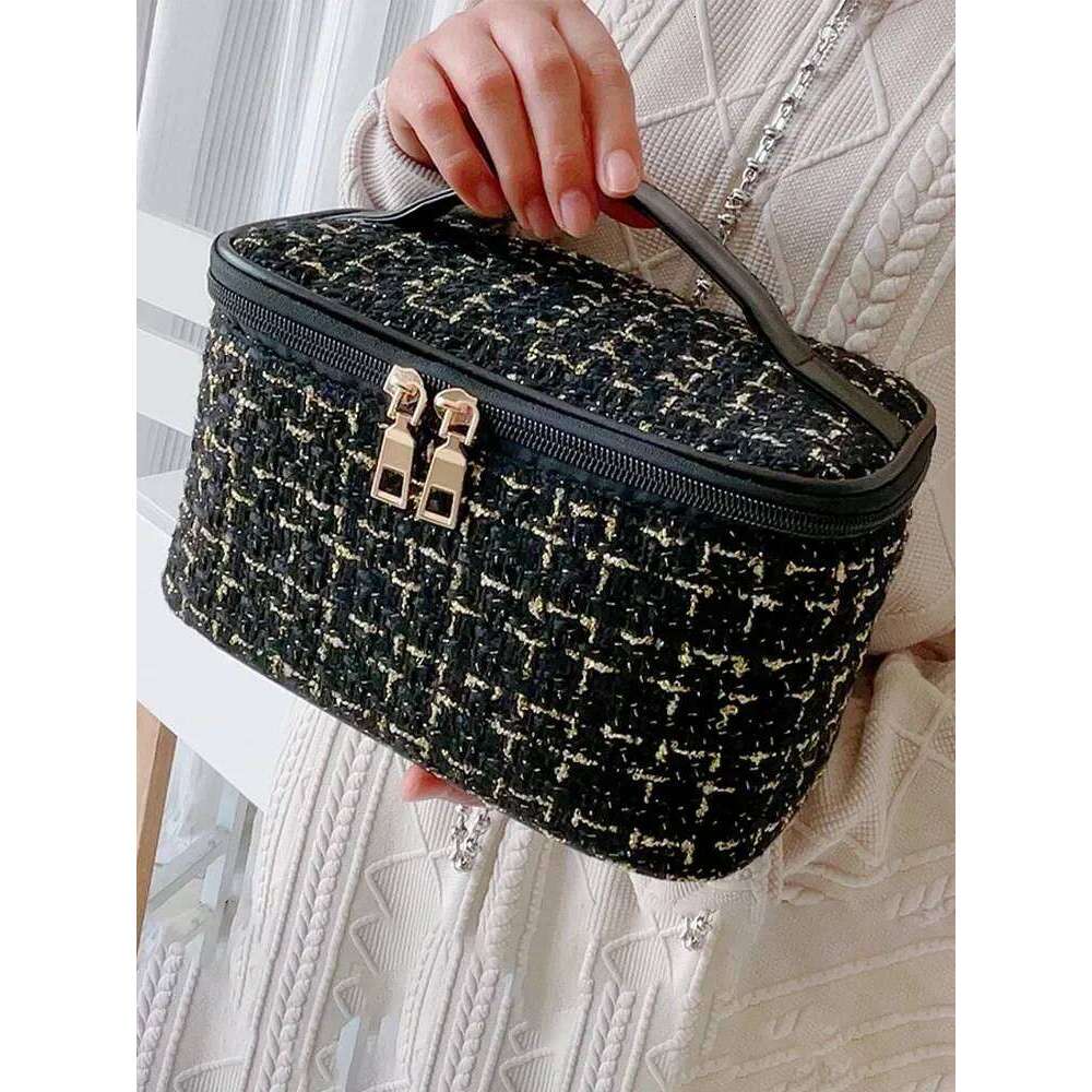 New Korean Style Of The Plaid Small Perfume Handheld Large-capacity High-color Cosmetic Storage Bag for Women Y260206