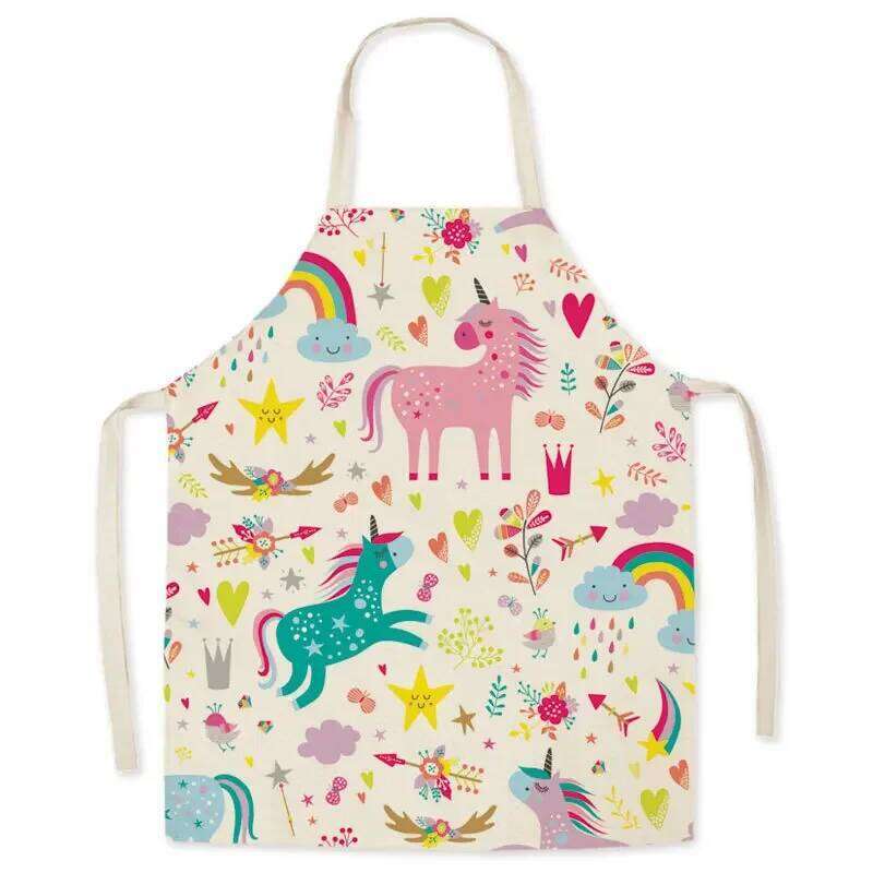 Linen Fabric Cartoon Unicorn Oil-proof Cute Parent-child Kitchen Decoration Children Adult Sleeveless Apron Custom S260205