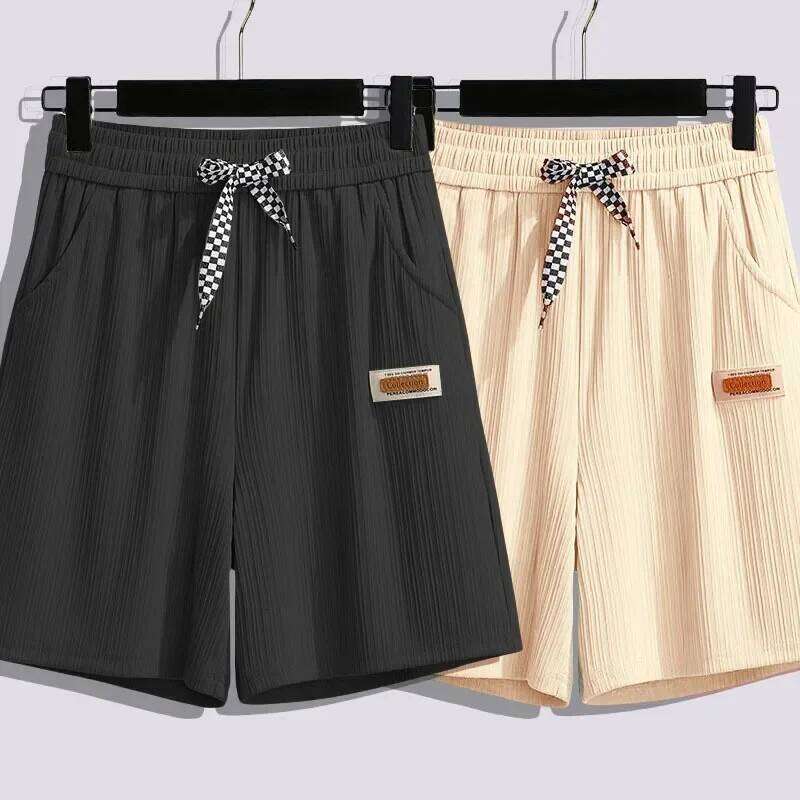Ice silk shorts, women's summer thin slim, loose high-waisted straight mid casual wide-leg pants, cropped pants XJ260206