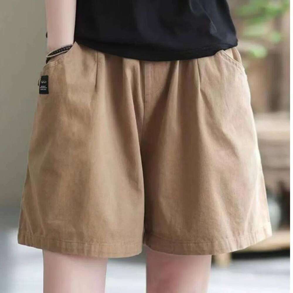 Summer Casual Loose Cotton Shorts Women's New Style High Waist Wide Leg Pants Solid Color Five-Quarter Length Slimming XJ260206