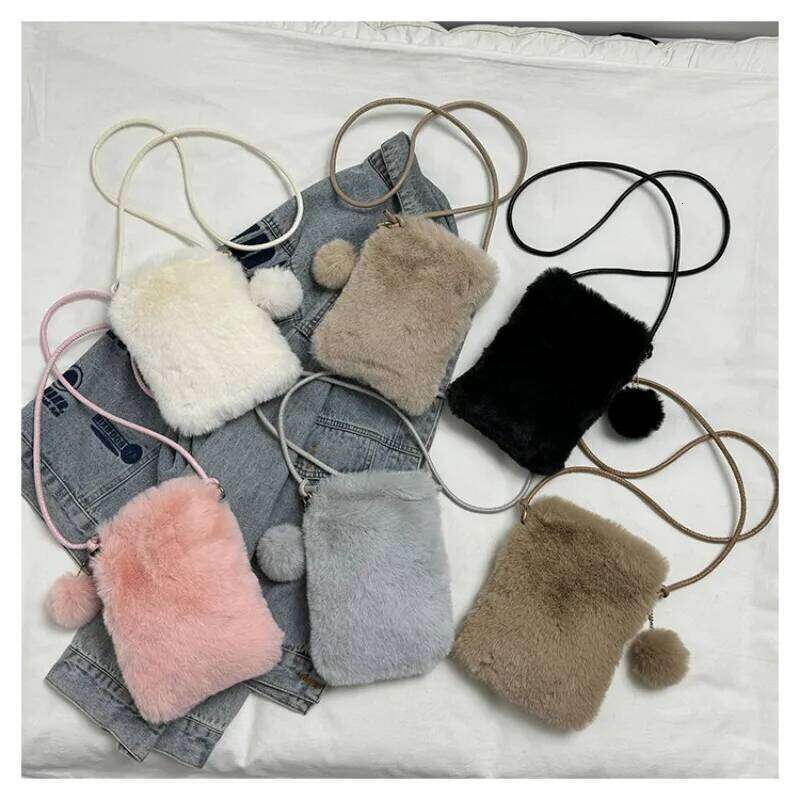 New autumn and winter plush mobile phone Korean version solid color fur lanyard bag versatile cross-body coin purse XJ260129
