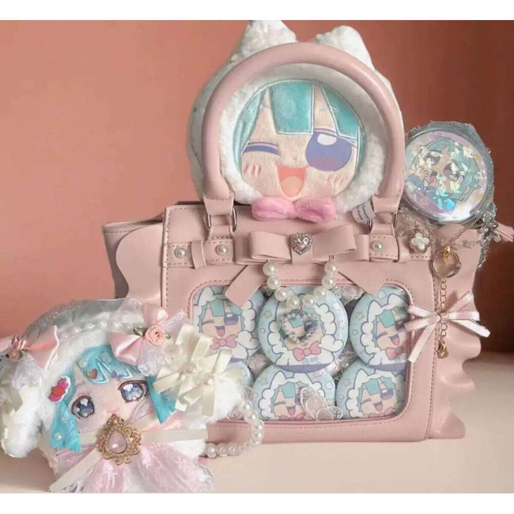 Harajuku Square Pink Ita Women New Japanese Pearl Handle Messenger Bag Wallet Female Sweet Cute Crossbody Bags Aesthetic Y260205