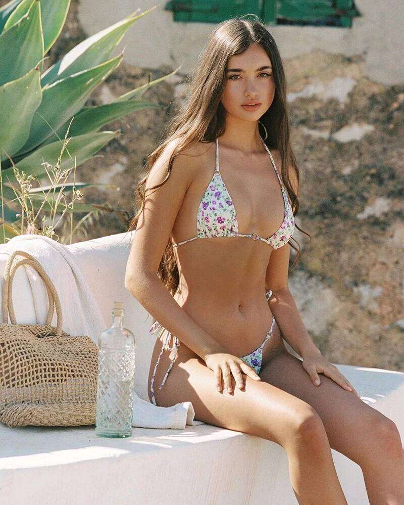 Sexy Mini Bikini Women String Triangle Swimsuit Print Swimwear Halter Lace Up Bikinis Set Backless Low Waist Thong Biquini XJ260206