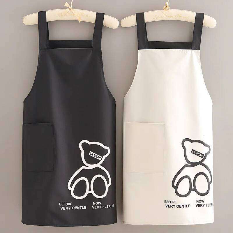 Strap Waterproof And Oil Resistant Bear Printed Adult Apron Household Cleaning Work Clothes Kitchen Accessories S260205 094
