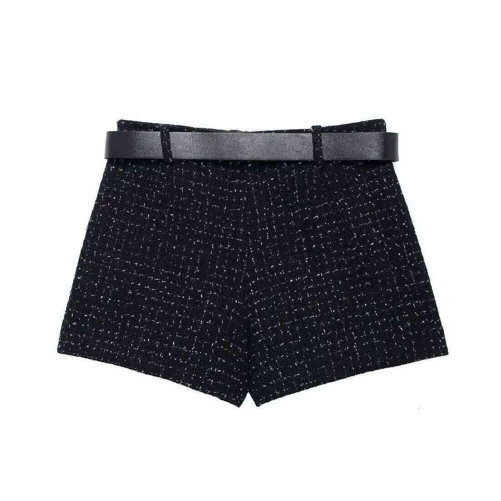 MUJER 2025 Belt Women's Sets High Waist Mini Black Textured Skirt Shorts Fashion Skort for Women H260206