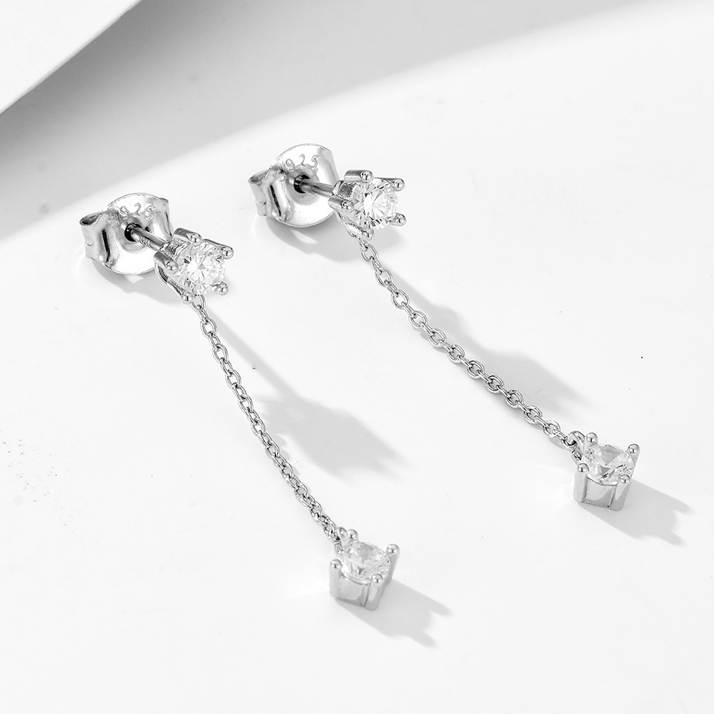S925 sterling silver diamond-studded tassel chain earrings, light luxury ins-style unique niche earrings