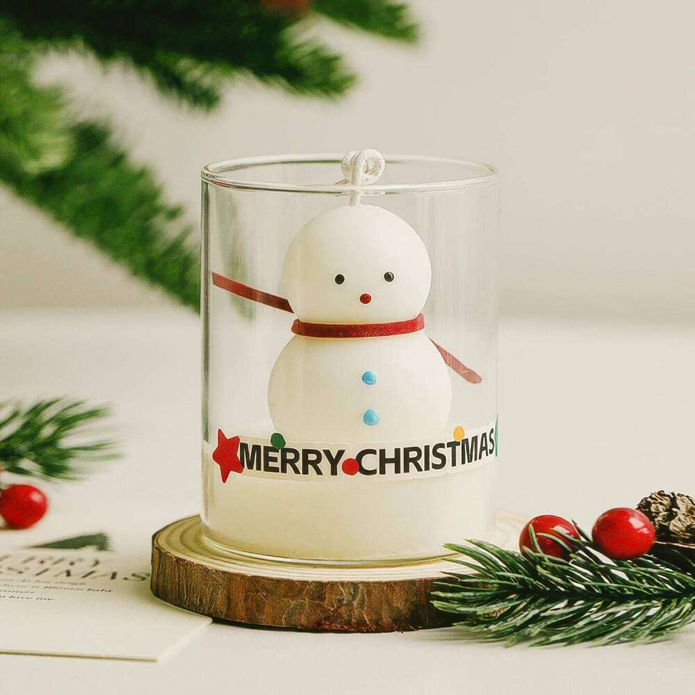 Christmas Scented Glass Cup Soy Wax Santa Tree Snowman Reindeer Gift Home Decoration Holiday Aromatherapy Candle S260205