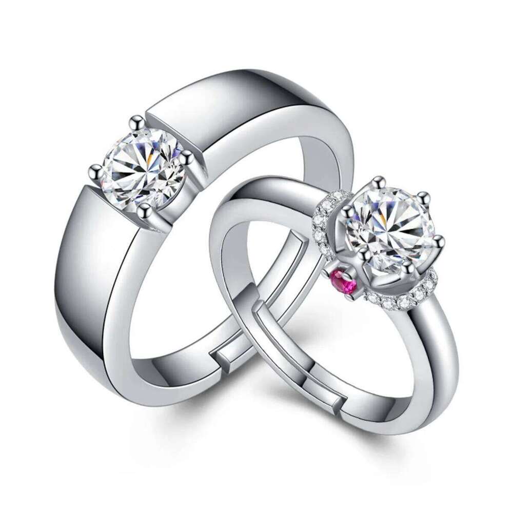 2Pcs/Set Classic Pink Zircon Geometric Square Couple Rings For Women Men Romantic Proposal Promise Wedding Paired Ring Jewelry W260206