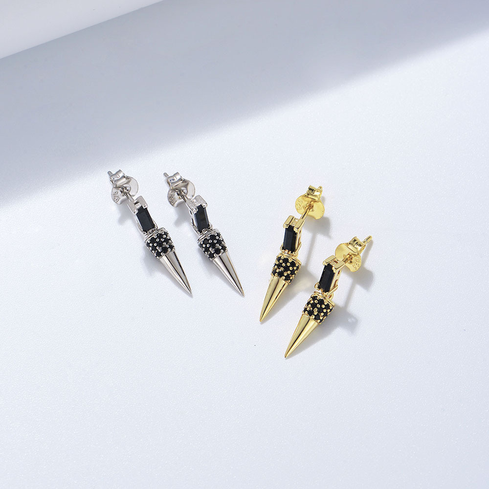s925 sterling silver with black zirconium, cone-shaped, ins retro punk personality hip-hop earrings