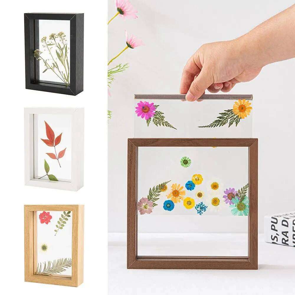 Wooden Glass Leaf Specimen Double-sided Transparent Photo Display Thicked Drawing Artwork Picture Frame S260205