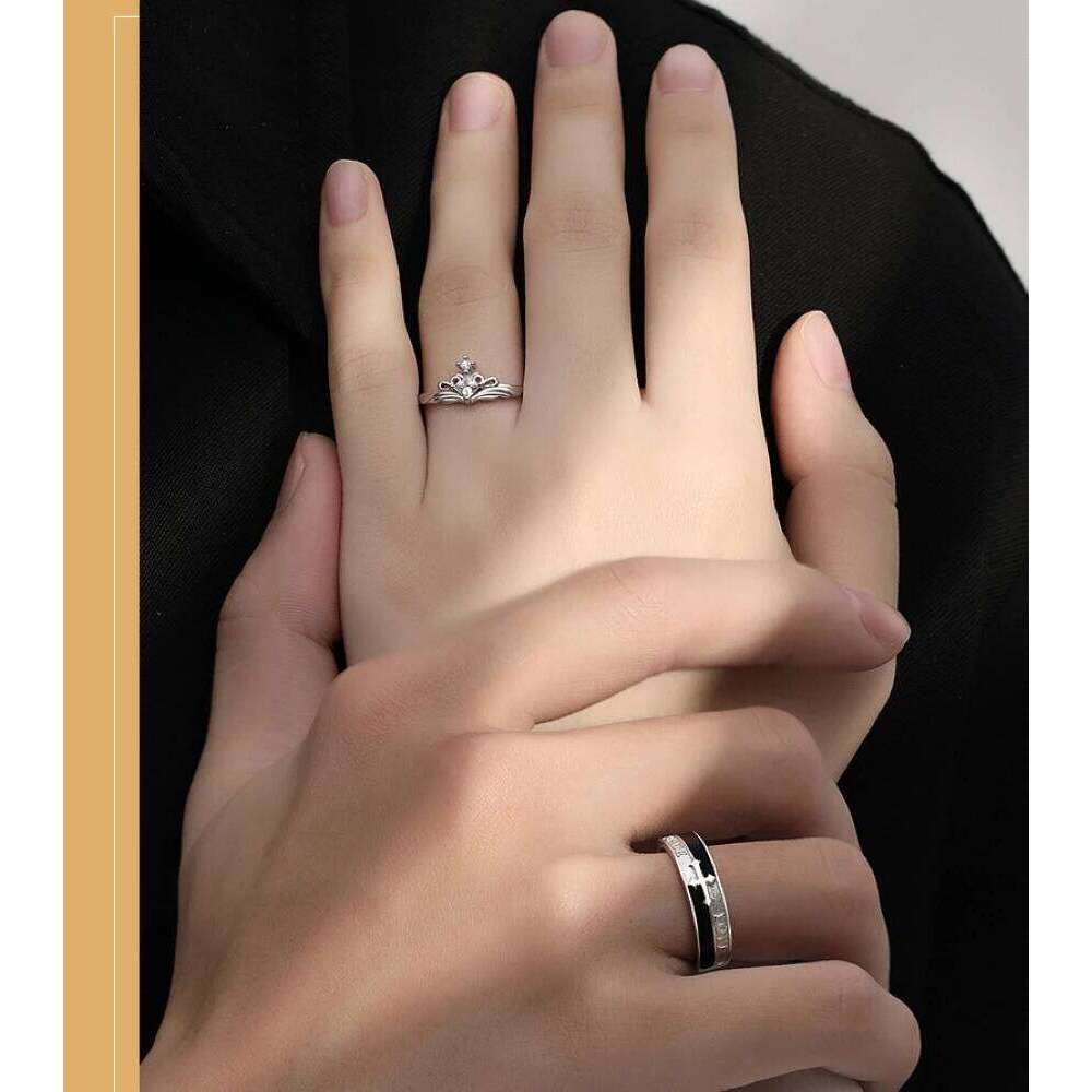 Cross Crown Letter Copper Plated Platinum Adjustable Wedding Couple Rings Overlap Opening Finger Jewelry Wholesale Drop Shipping W260206