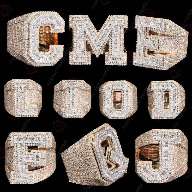 Luxurious Custom Diamond Bling Baguette Cut Hip Hop 925 Sterling Silver Vvs Moissanite Ring