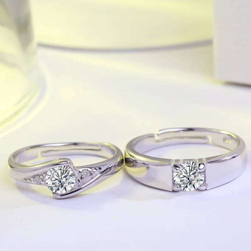 Romantic Lovers' Couple Rings For Men Women Cubic Zircon Stone Geometric Wedding Ring Size Adjustable Valentine's Day Best Gifts W260206